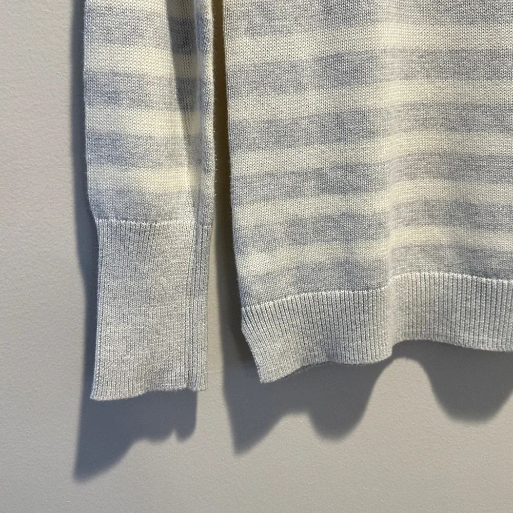 J.‎ Crew Striped Boatneck Sweater Womens M Gray White Cotton Preppy Lightweight